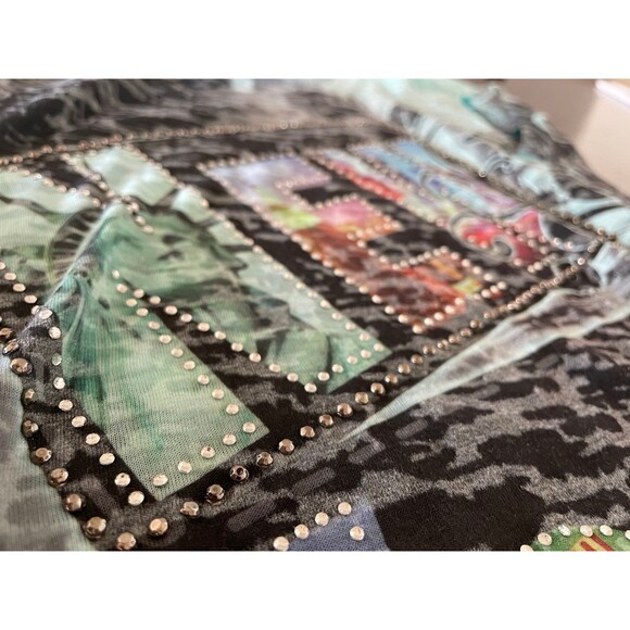 Exousia X Women’s short sleeves T-shirt rhinestone NEW YORK CITY size S like new - Picture 3 of 6